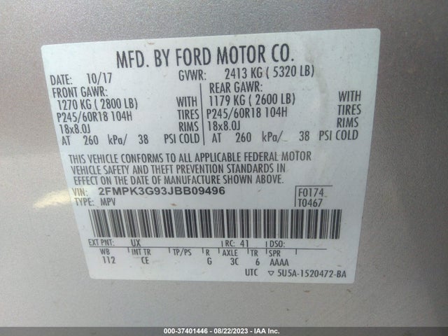 Ford EDGE SE 2018 2FMPK3G93JBB09496 Image 9