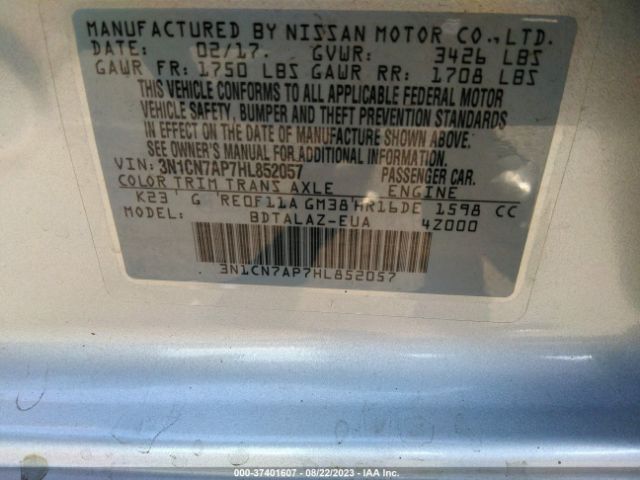 3N1CN7AP7HL852057 Nissan Versa Sedan S Plus