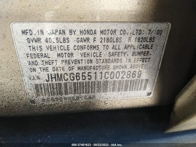 2001 HONDA ACCORD SDN LX VIN: JHMCG65511C002869