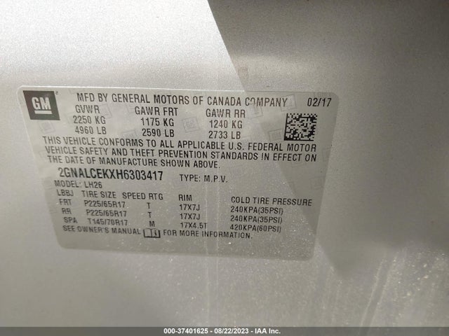 Chevrolet EQUINOX LT 2017 2GNALCEKXH6303417 Image 15