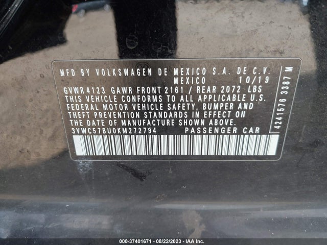 3VWC57BU0KM272794 Volkswagen Jetta S/se/r-line