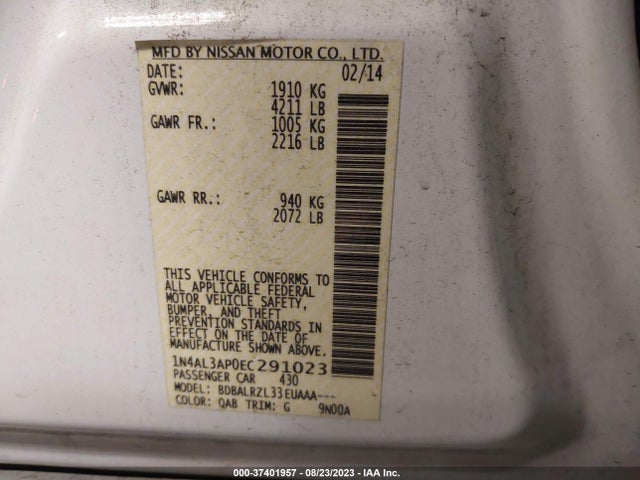 2014 NISSAN ALTIMA 2.5 S VIN: 1N4AL3AP0EC291023