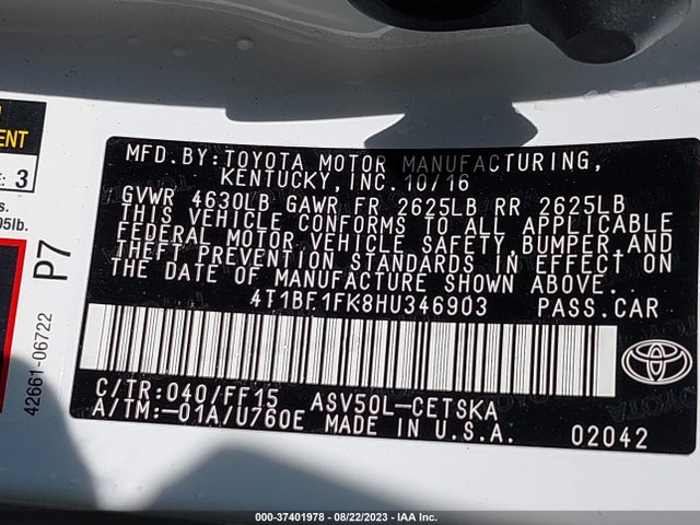 Toyota CAMRY SE 2017 4T1BF1FK8HU346903 Image 9