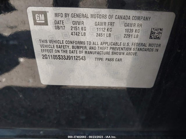 Chevrolet IMPALA 1LT 2018 2G1105S33J9112543 Image 9