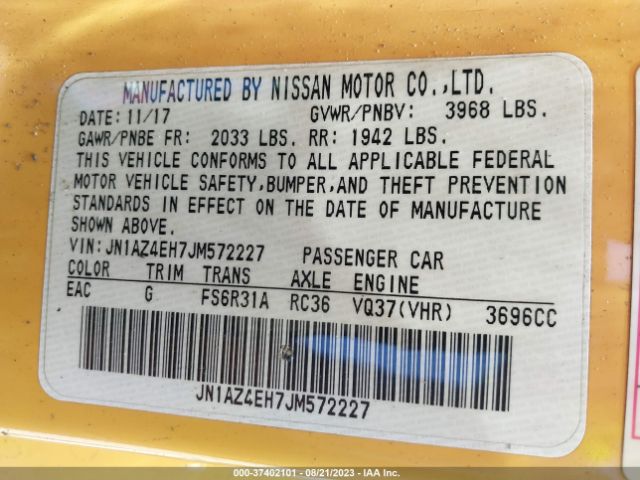 JN1AZ4EH7JM572227 Nissan 370Z COUPE