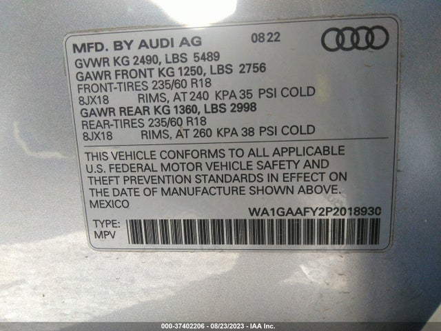 WA1GAAFY2P2018930 Audi Q5 S Line Premium