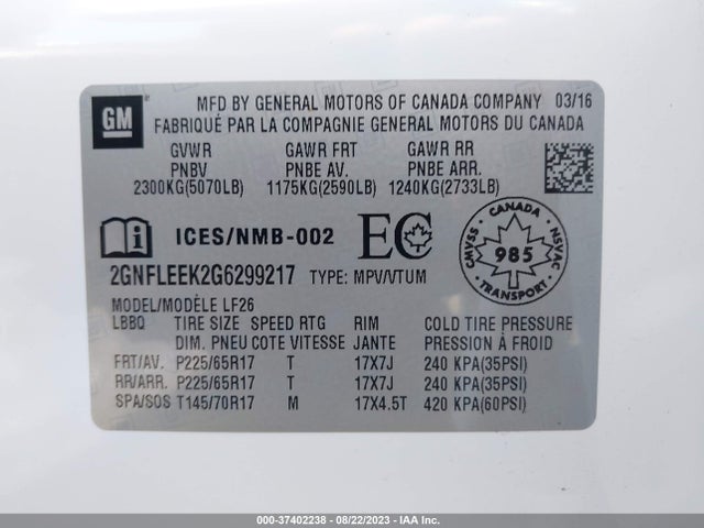 Chevrolet EQUINOX LS 2016 2GNFLEEK2G6299217 Image 15