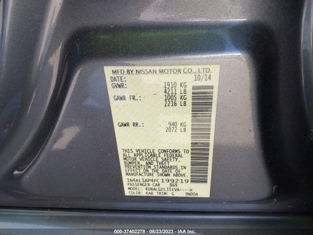 2015 NISSAN ALTIMA 2.5 S VIN: 1N4AL3AP4FC199219