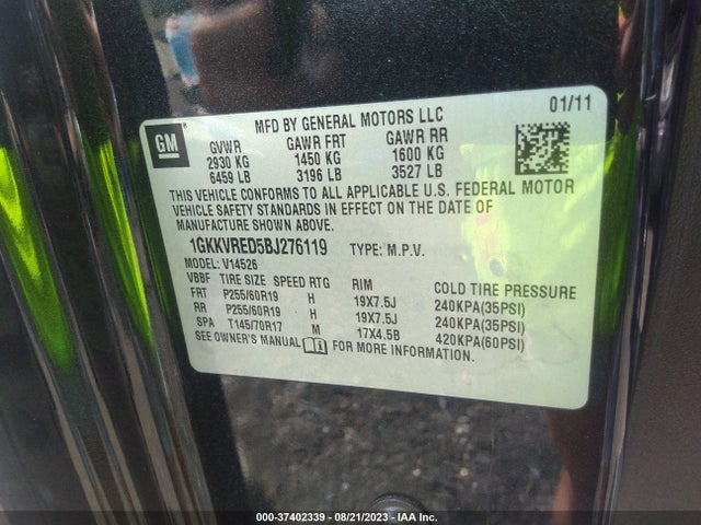 2011 GMC ACADIA SLT1 VIN: 1GKKVRED5BJ276119