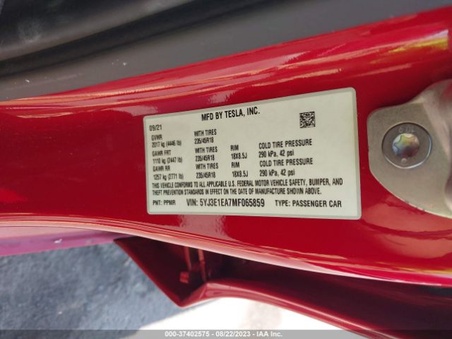 5YJ3E1EA7MF065859 Tesla Model 3 Standard Range Plus