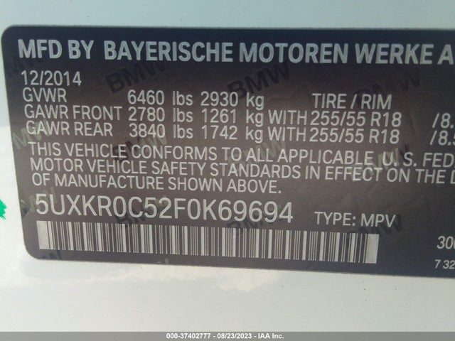 BMW X5 Xdrive35i 2015 5UXKR0C52F0K69694 Image 9