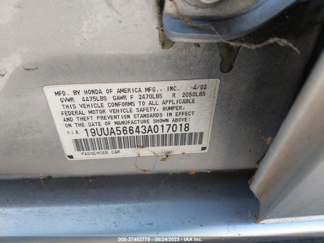 2003 ACURA TL VIN: 19UUA56643A017018
