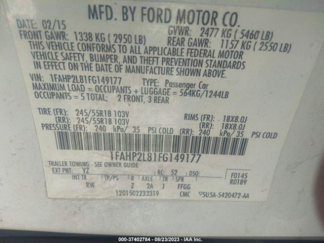 1FAHP2L81FG149177 Ford SEDAN POLICE INTERCEPTOR