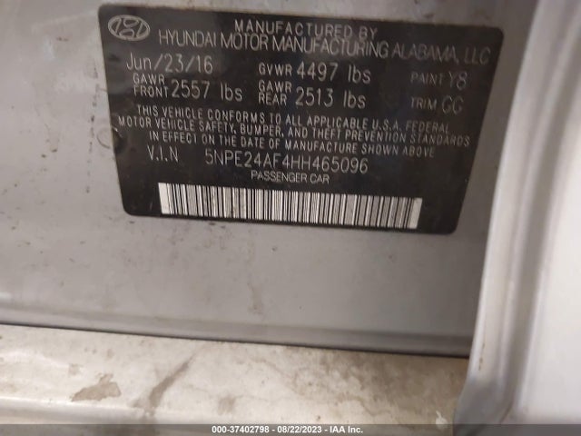 Hyundai Sonata 2.4l 2017 5NPE24AF4HH465096 Image 10