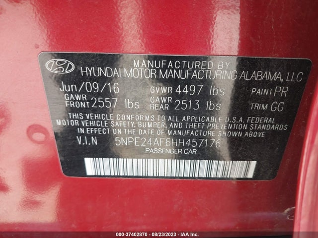 2017 HYUNDAI SONATA 2.4L VIN: 5NPE24AF6HH457176