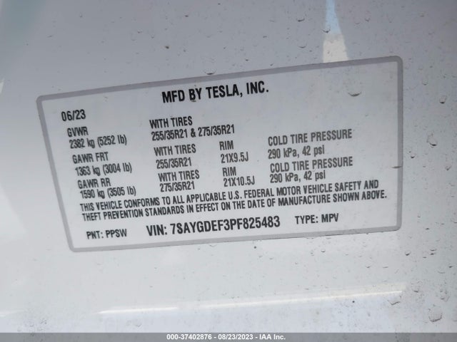 7SAYGDEF3PF825483 Tesla Model Y Performance