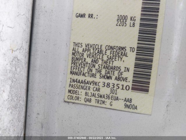 1N4AA6AV9KC383510 Nissan Maxima Sr