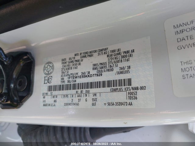 2019 FORD F-150 XL/XLT/LARIAT VIN: 1FTEW1E55KKD77929