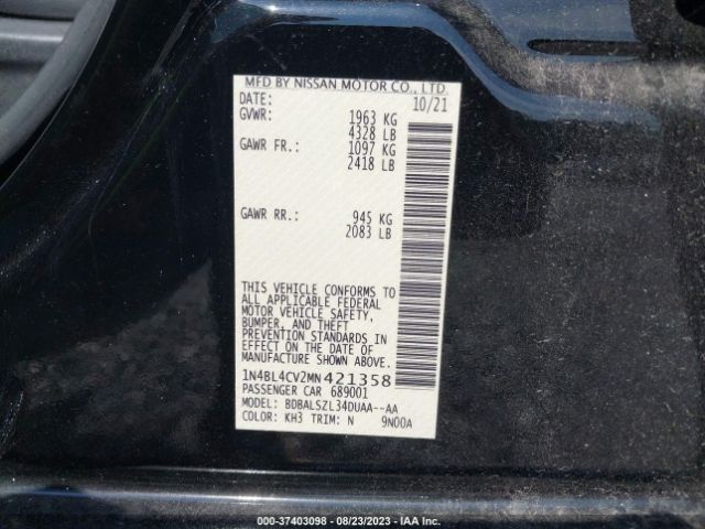 Nissan Altima 2.5 Sr 2021 1N4BL4CV2MN421358 Image 9