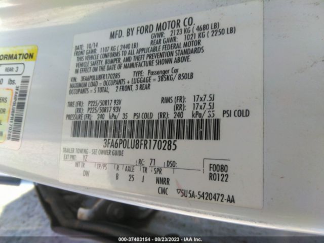 3FA6P0LU8FR170285 Ford Fusion Se Hybrid