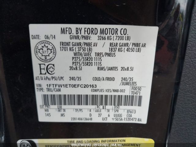 1FTFW1ET0EFC20163 Ford F-150 Xl/xlt/fx4/lariat