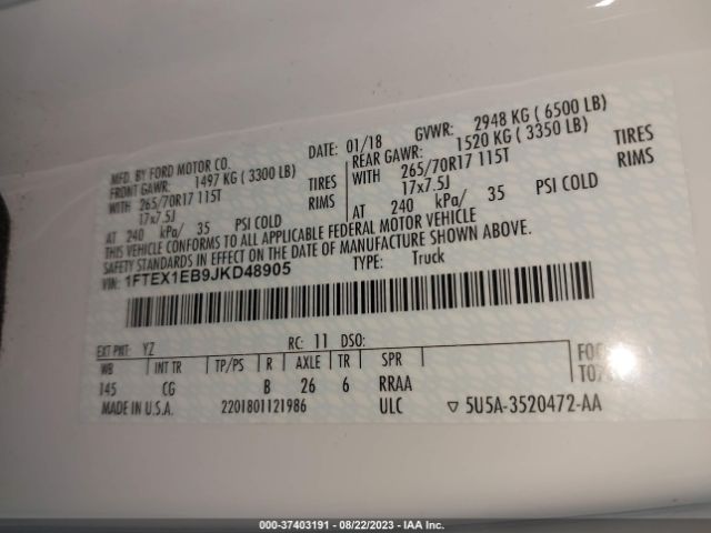 1FTEX1EB9JKD48905 Ford F-150 Xl/xlt
