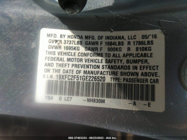 Honda Civic Sedan Lx 2016 19XFC2F51GE226520 Image 9