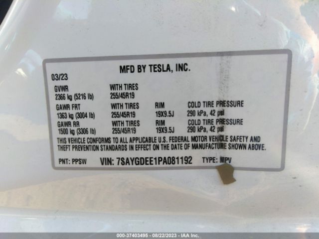 7SAYGDEE1PA081192 Tesla Model Y Long Range