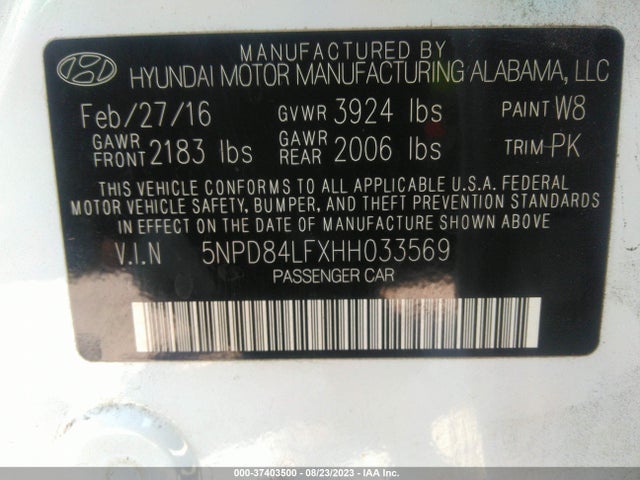 Hyundai ELANTRA SE 2017 5NPD84LFXHH033569 Image 16