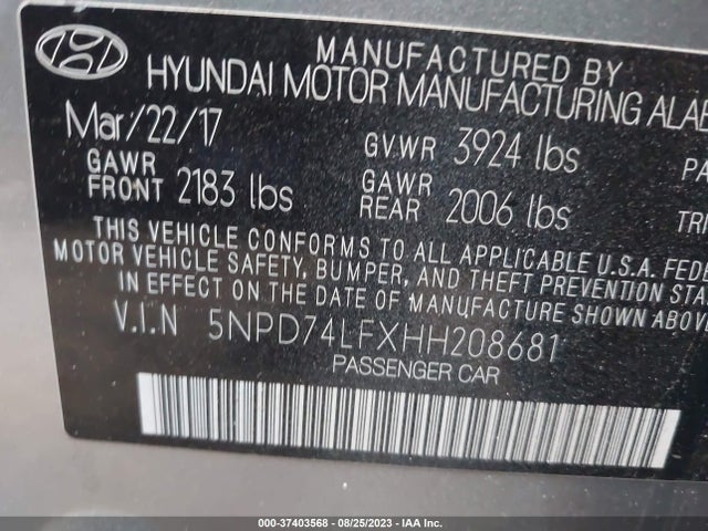 Hyundai ELANTRA SE 2017 5NPD74LFXHH208681 Image 15