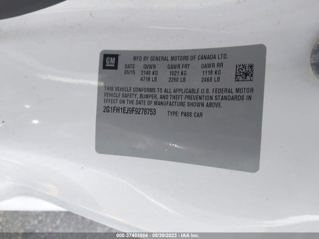 37403584 :رقم المزاد ، 2G1FH1EJ9F9278753 vin ، 2015 Chevrolet Camaro Ss مزاد بيع
