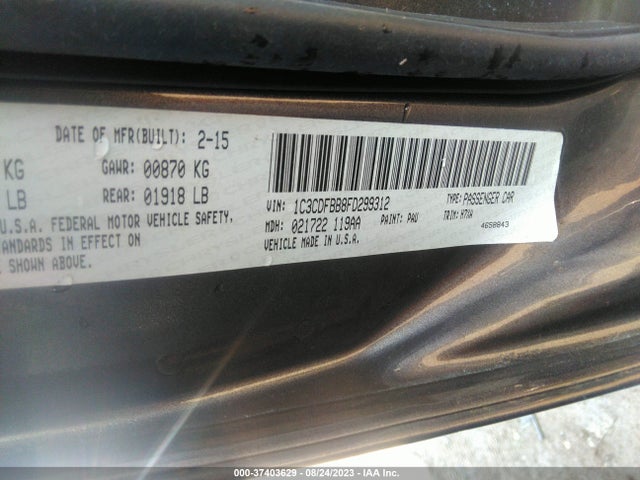 Dodge DART SXT 2015 1C3CDFBB8FD299312 Image 9