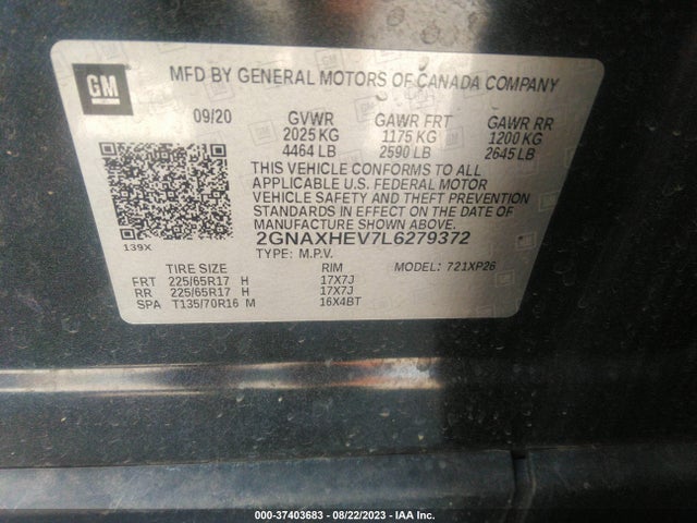 Chevrolet EQUINOX LS 2020 2GNAXHEV7L6279372 Image 9
