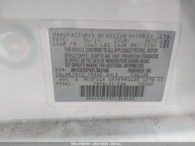 3N1CE2CP5FL363105 Nissan Versa Note S/s Plus/sv/sr/sl