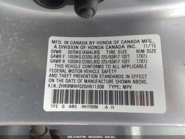 Honda CR-V EX 2016 2HKRM4H52GH611308 Image 9