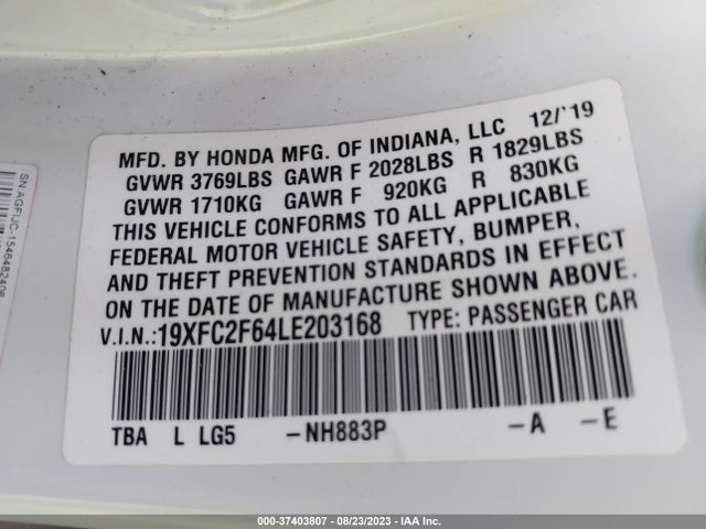 Honda Civic Sedan Lx 2020 19XFC2F64LE203168 Image 9