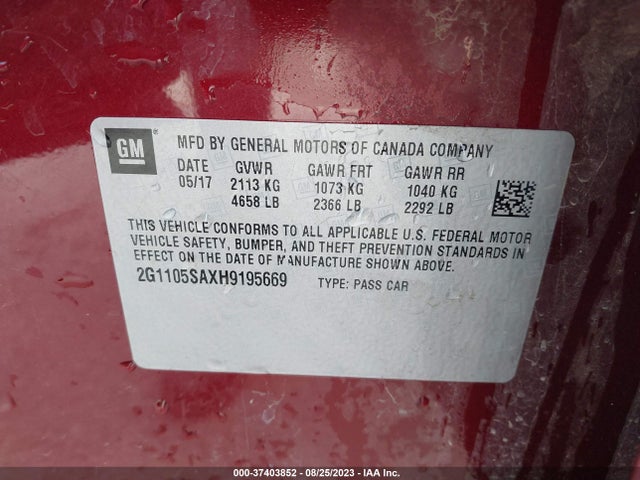 Chevrolet IMPALA LT 2017 2G1105SAXH9195669 Image 9