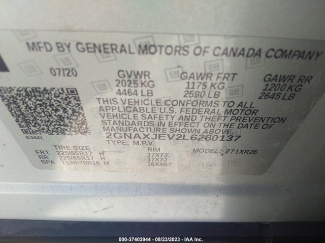 Chevrolet EQUINOX LT 2020 2GNAXJEV2L6260137 Image 9