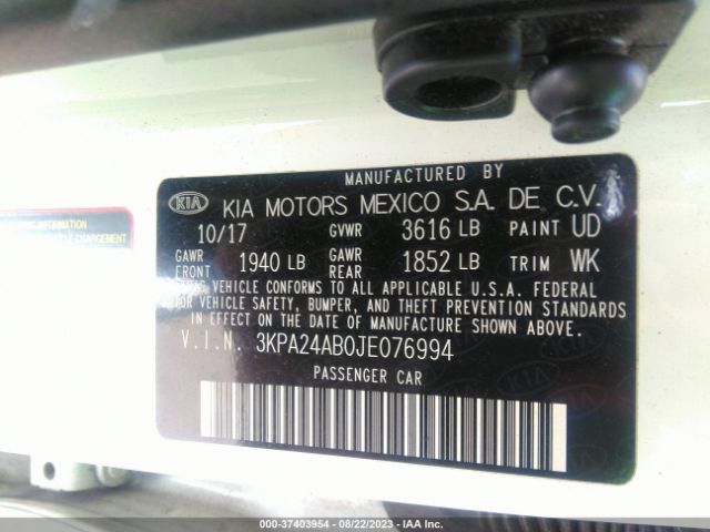 3KPA24AB0JE076994 KIA RIO S