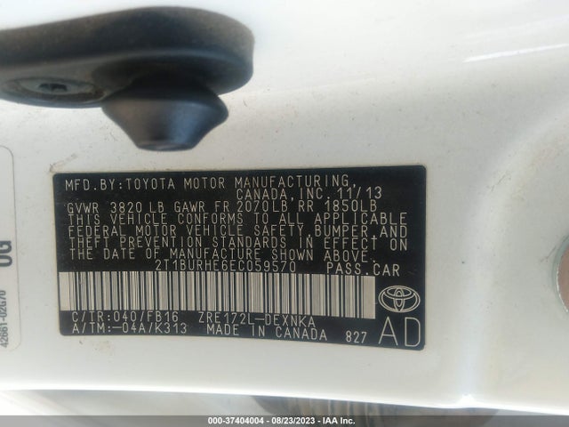 2014 TOYOTA COROLLA LE VIN: 2T1BURHE6EC059570
