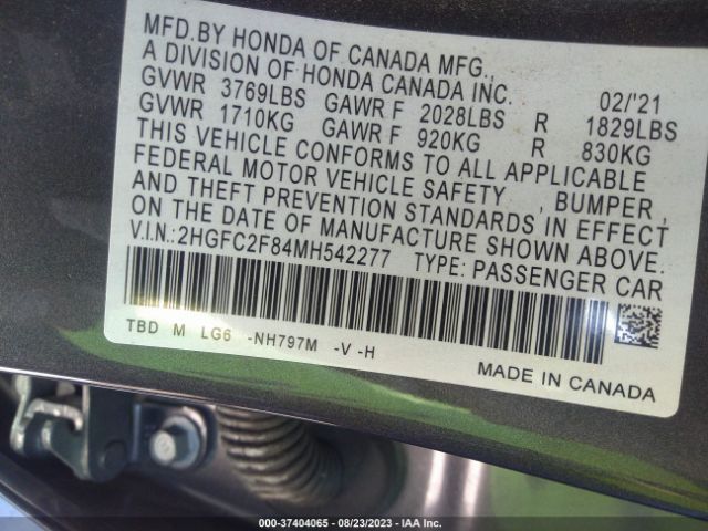 2HGFC2F84MH542277 Honda Civic Sedan Sport