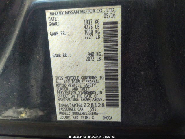 2016 NISSAN ALTIMA 2.5 VIN: 1N4AL3AP3GC228128