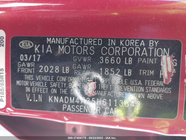 KNADM4A35H6113843 KIA RIO LX