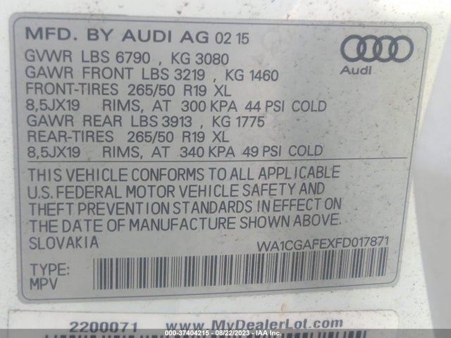 WA1CGAFEXFD017871 Audi Q7 3.0t Premium