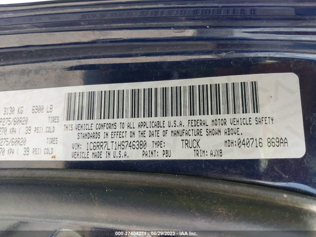 1C6RR7LT1HS746380 RAM 1500 Lone Star Silver