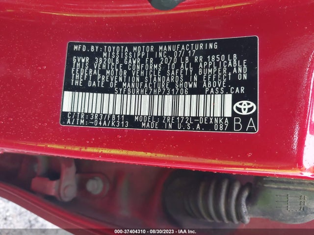 2017 TOYOTA COROLLA L/LE/XLE/SE VIN: 5YFBURHE7HP731706
