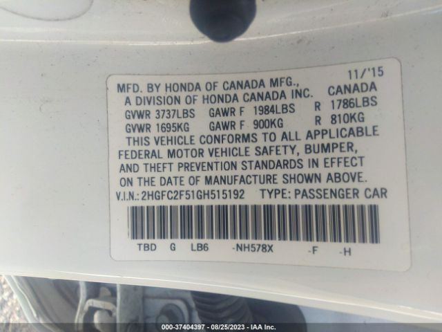 2HGFC2F51GH515192 Honda Civic Sedan Lx