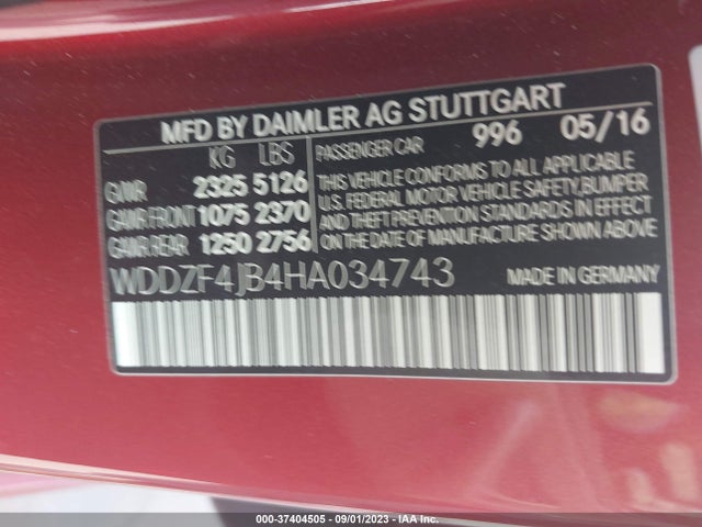 2017 MERCEDES-BENZ E-CLASS E 300 VIN: WDDZF4JB4HA034743