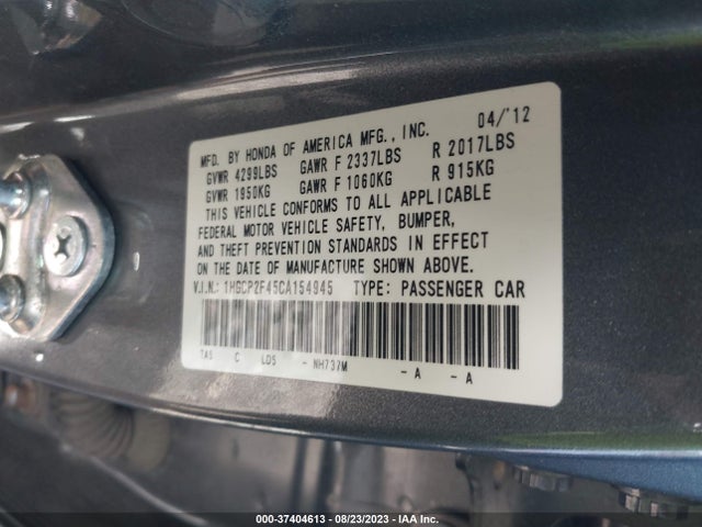 2012 HONDA ACCORD SDN LX PREMIUM VIN: 1HGCP2F45CA154945