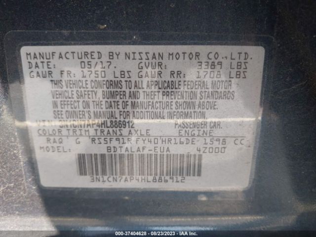 3N1CN7AP4HL886912 Nissan Versa Sedan S